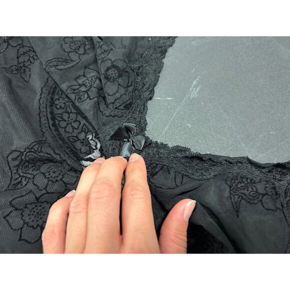 Seductive Wear by Cinema Etoile Sheer Black Paisley Pattern Sexy Slip Blouse L - Picture 3 of 6